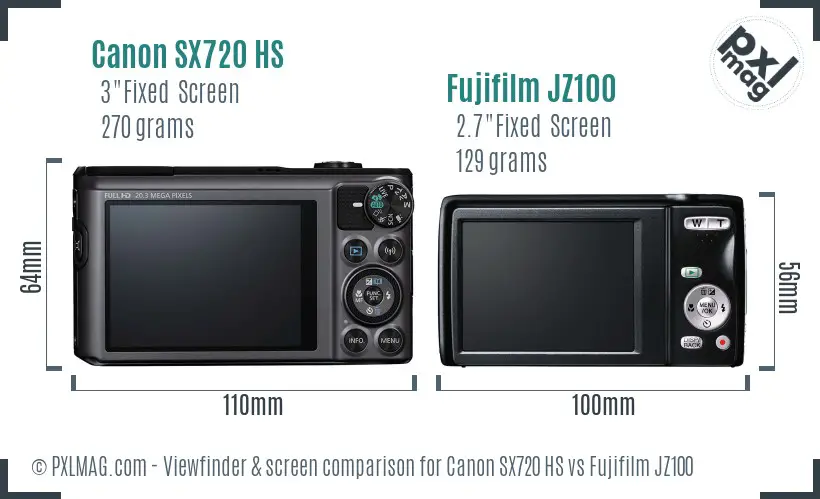 Canon SX720 HS vs Fujifilm JZ100 Screen and Viewfinder comparison