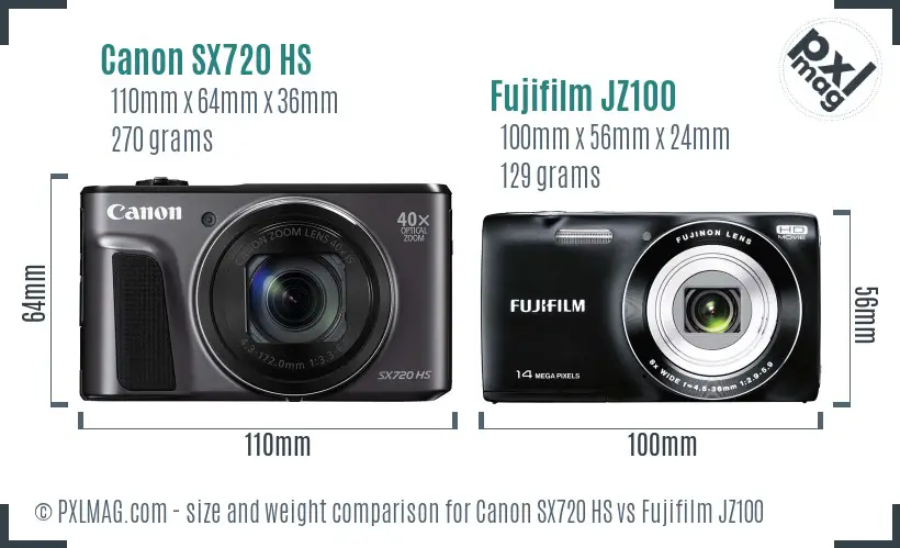 Canon SX720 HS vs Fujifilm JZ100 size comparison