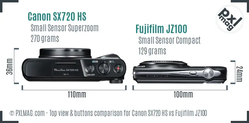Canon SX720 HS vs Fujifilm JZ100 top view buttons comparison