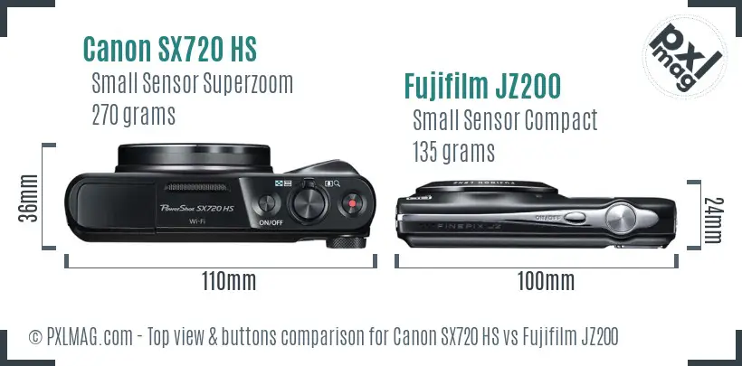 Canon SX720 HS vs Fujifilm JZ200 top view buttons comparison