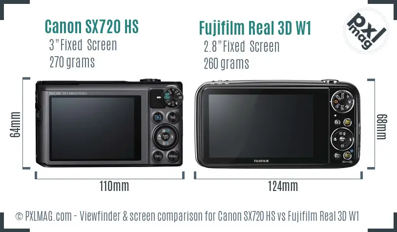 Canon SX720 HS vs Fujifilm Real 3D W1 Screen and Viewfinder comparison