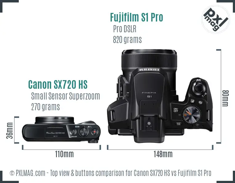 Canon SX720 HS vs Fujifilm S1 Pro top view buttons comparison