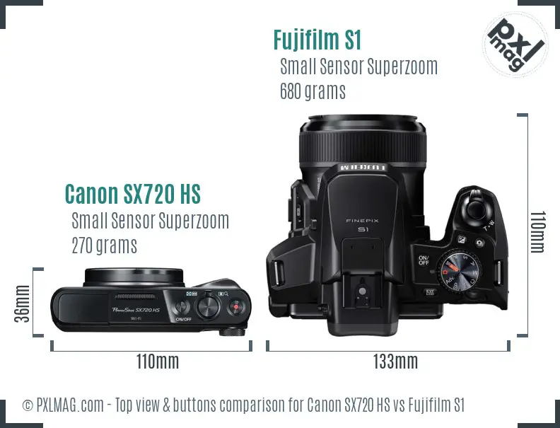 Canon SX720 HS vs Fujifilm S1 top view buttons comparison