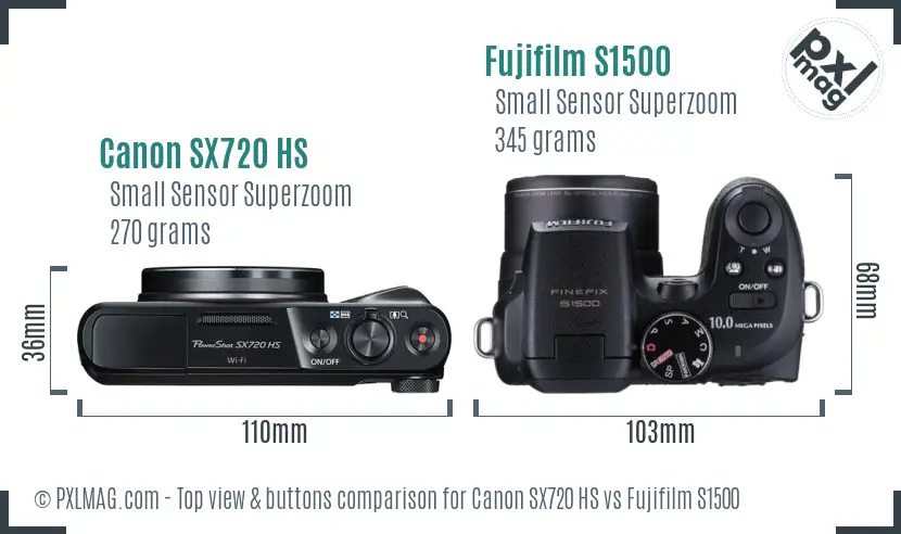 Canon SX720 HS vs Fujifilm S1500 top view buttons comparison