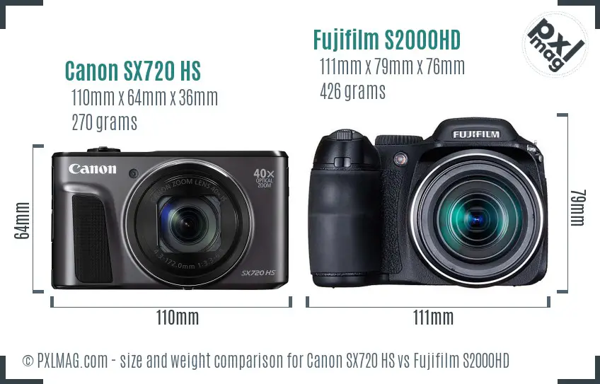 Canon SX720 HS vs Fujifilm S2000HD size comparison