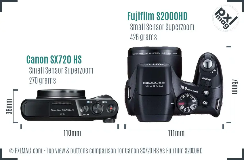 Canon SX720 HS vs Fujifilm S2000HD top view buttons comparison