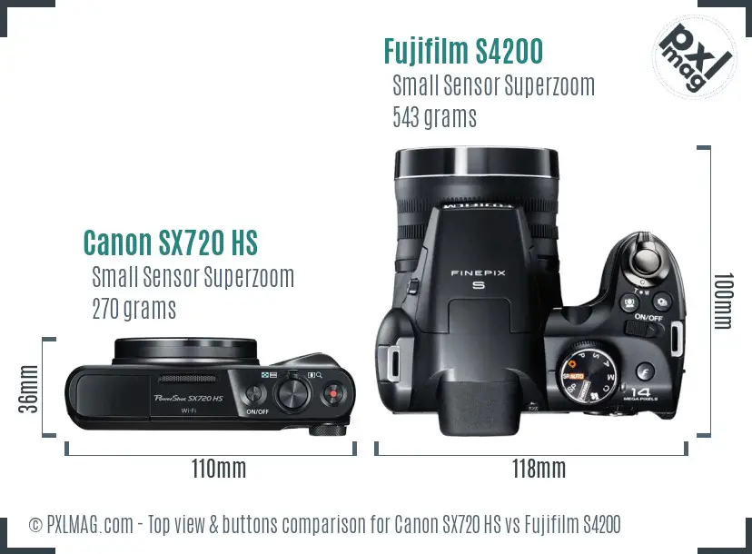 Canon SX720 HS vs Fujifilm S4200 top view buttons comparison