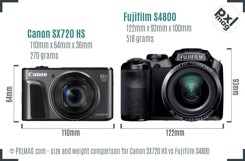 Canon SX720 HS vs Fujifilm S4800 size comparison