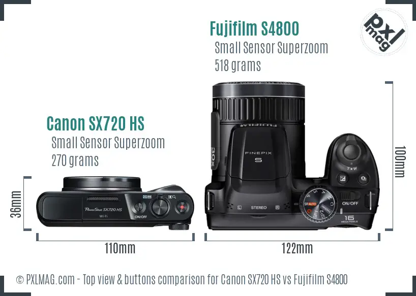Canon SX720 HS vs Fujifilm S4800 top view buttons comparison