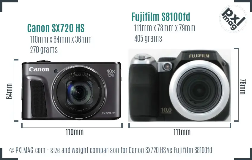 Canon SX720 HS vs Fujifilm S8100fd size comparison