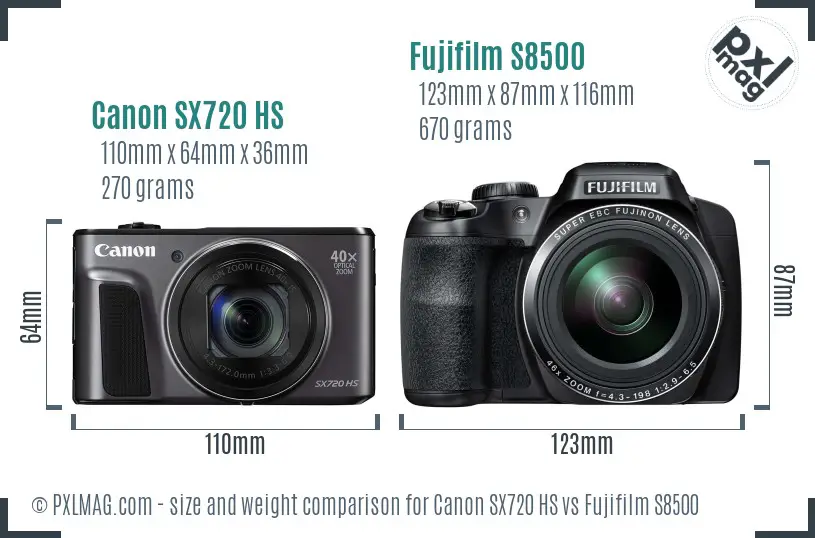 Canon SX720 HS vs Fujifilm S8500 size comparison Canon SX720 HS vs Fujifilm S8500 size comparison