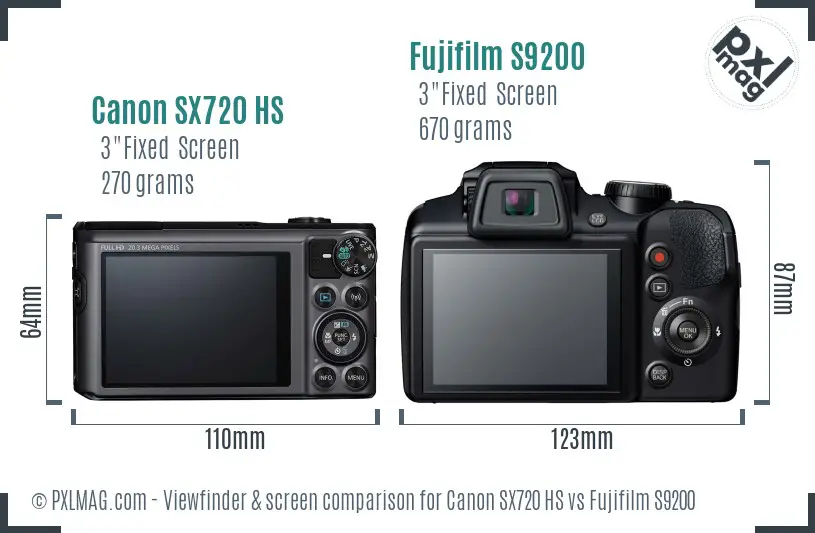 Canon SX720 HS vs Fujifilm S9200 Screen and Viewfinder comparison