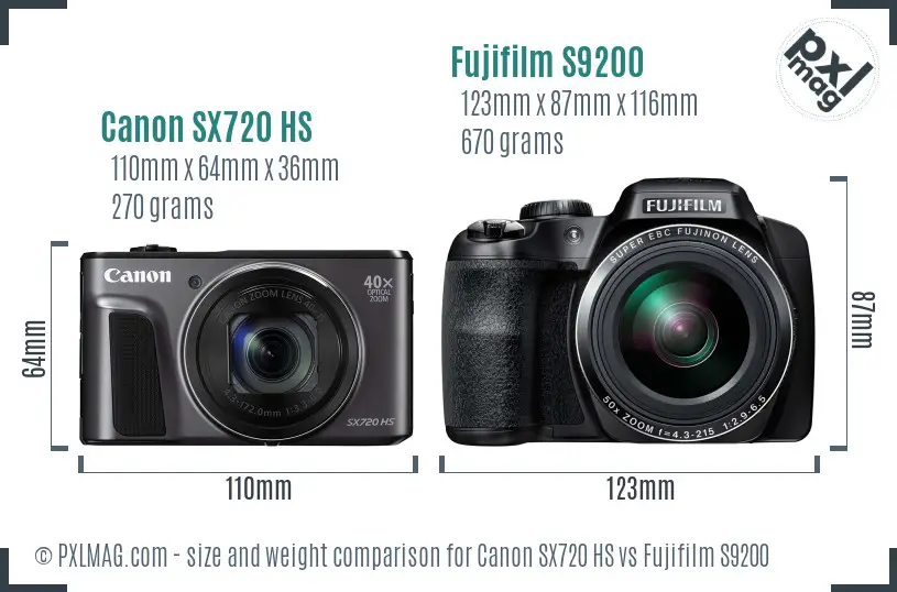 Canon SX720 HS vs Fujifilm S9200 size comparison