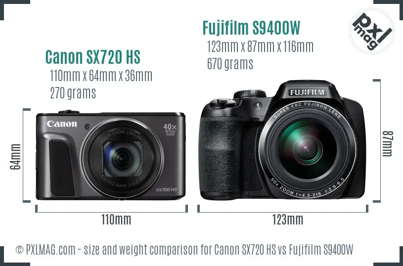Canon SX720 HS vs Fujifilm S9400W size comparison