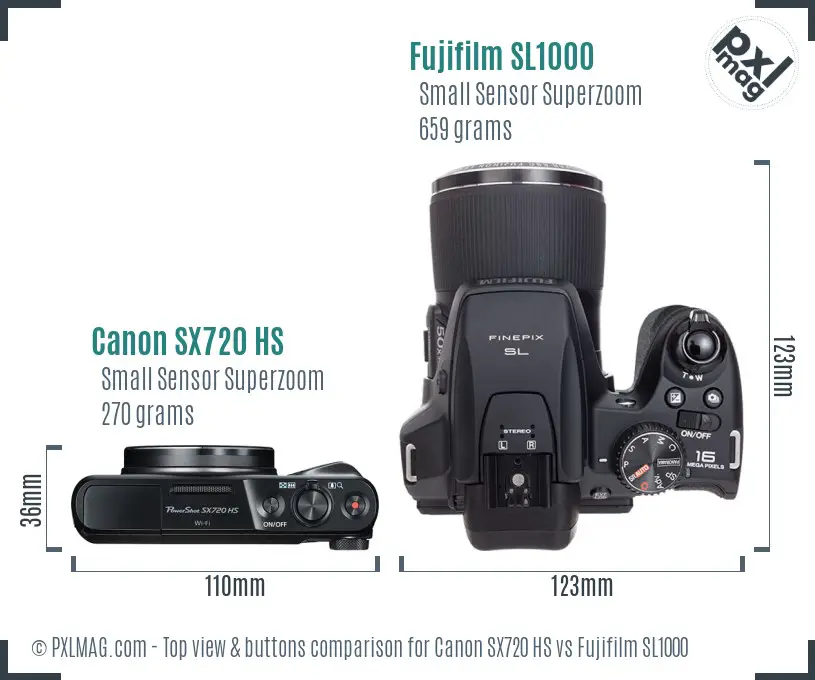 Canon SX720 HS vs Fujifilm SL1000 top view buttons comparison