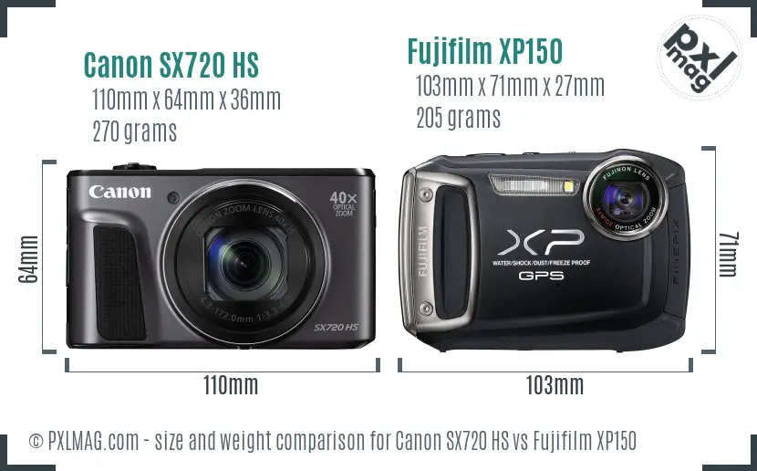 Canon SX720 HS vs Fujifilm XP150 size comparison