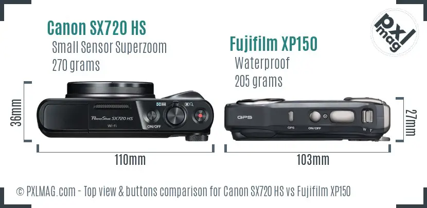 Canon SX720 HS vs Fujifilm XP150 top view buttons comparison