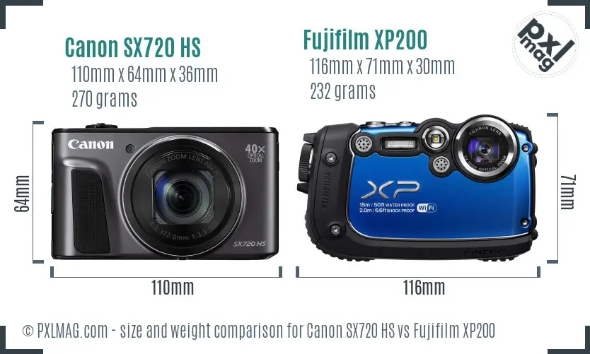 Canon SX720 HS vs Fujifilm XP200 size comparison