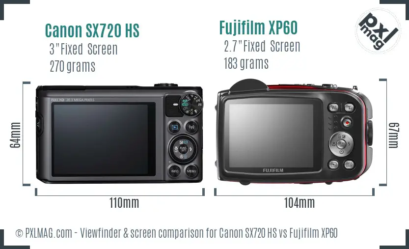 Canon SX720 HS vs Fujifilm XP60 Screen and Viewfinder comparison