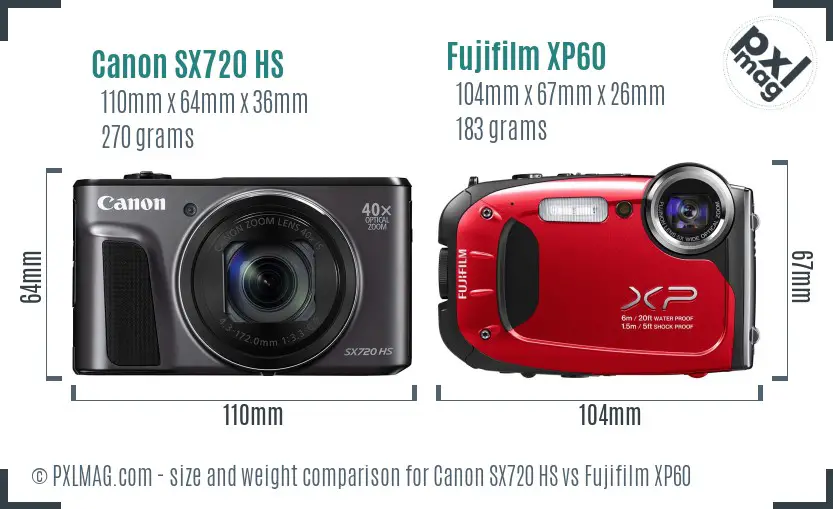 Canon SX720 HS vs Fujifilm XP60 size comparison