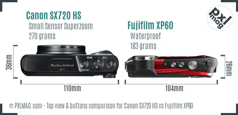 Canon SX720 HS vs Fujifilm XP60 top view buttons comparison