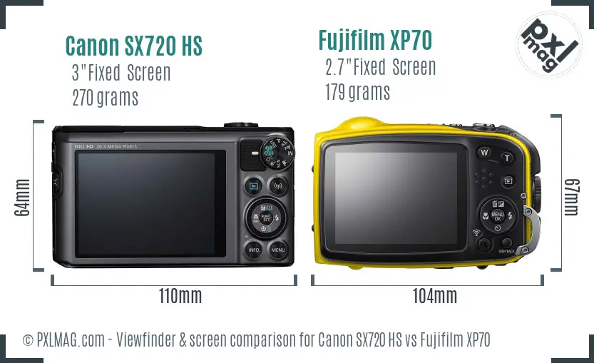 Canon SX720 HS vs Fujifilm XP70 Screen and Viewfinder comparison