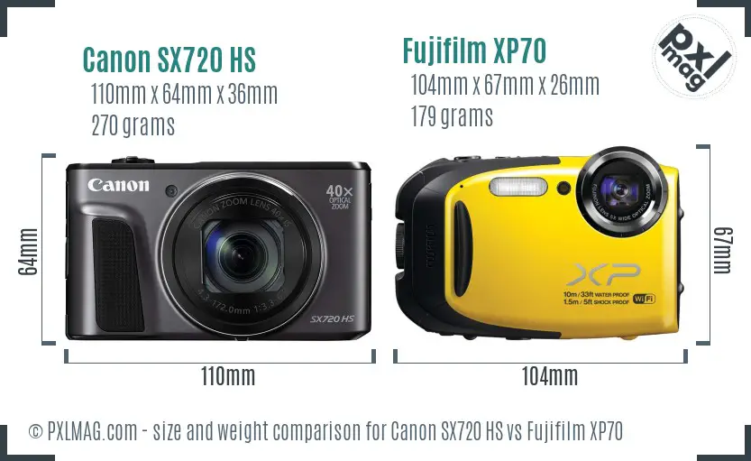 Canon SX720 HS vs Fujifilm XP70 size comparison