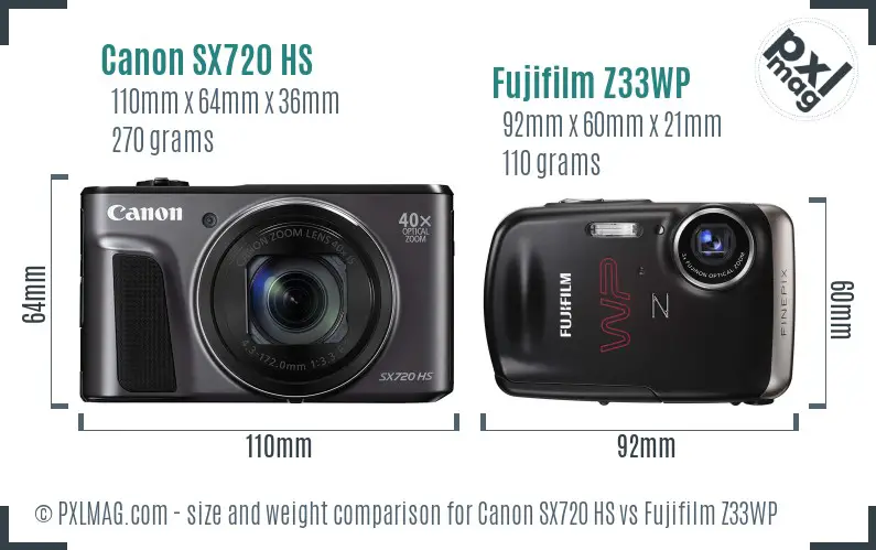 Canon SX720 HS vs Fujifilm Z33WP size comparison