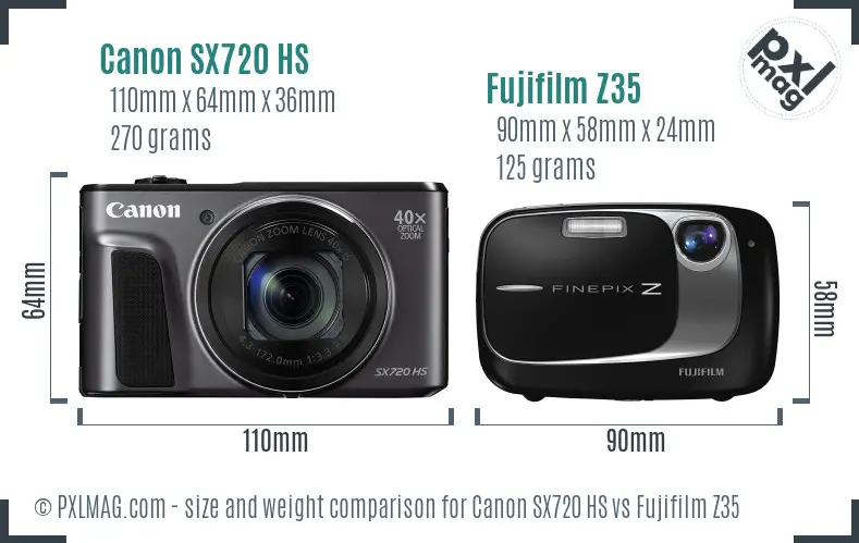 Canon SX720 HS vs Fujifilm Z35 size comparison