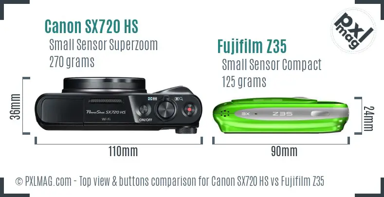 Canon SX720 HS vs Fujifilm Z35 top view buttons comparison