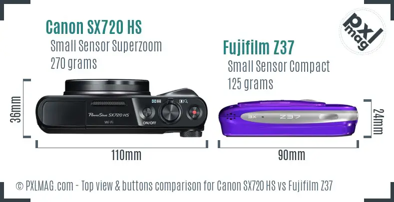 Canon SX720 HS vs Fujifilm Z37 top view buttons comparison Canon SX720 HS vs Fujifilm Z37 top view buttons comparison