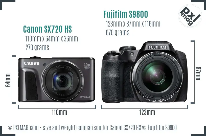 Canon SX720 HS vs Fujifilm S9800 size comparison