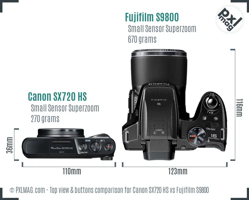 Canon SX720 HS vs Fujifilm S9800 top view buttons comparison