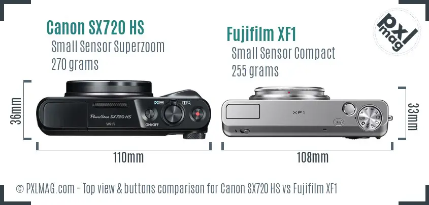 Canon SX720 HS vs Fujifilm XF1 top view buttons comparison