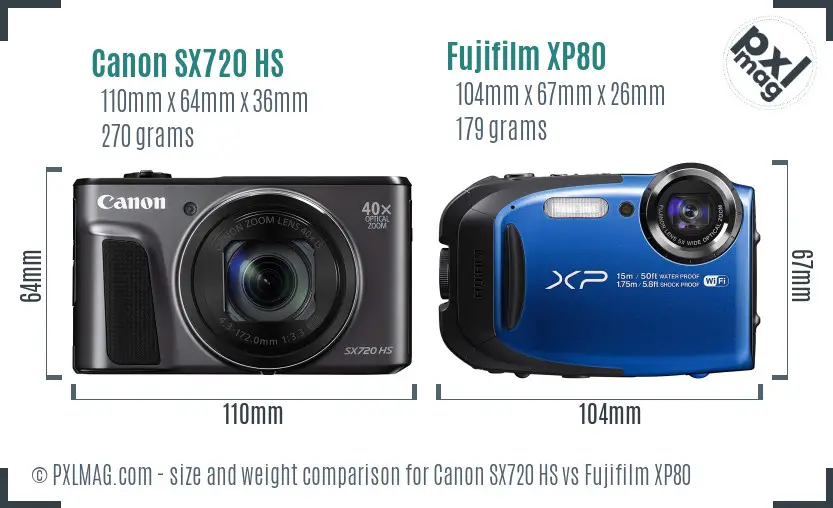 Canon SX720 HS vs Fujifilm XP80 size comparison Canon SX720 HS vs Fujifilm XP80 size comparison