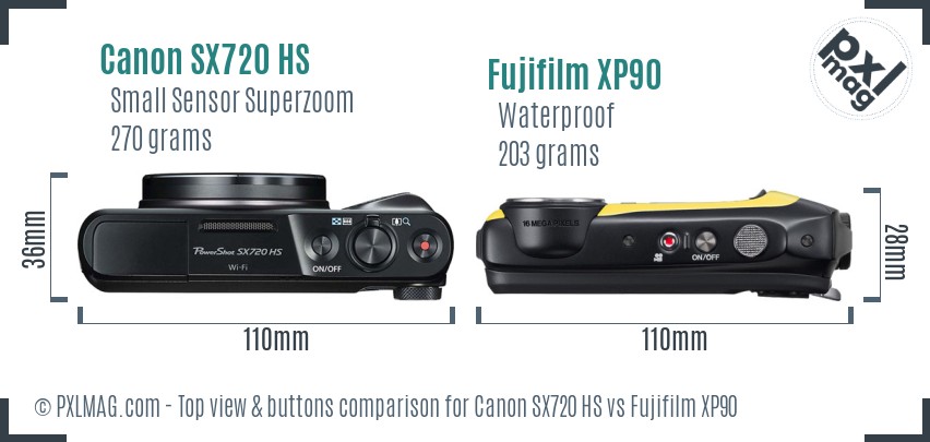 Canon SX720 HS vs Fujifilm XP90 top view buttons comparison