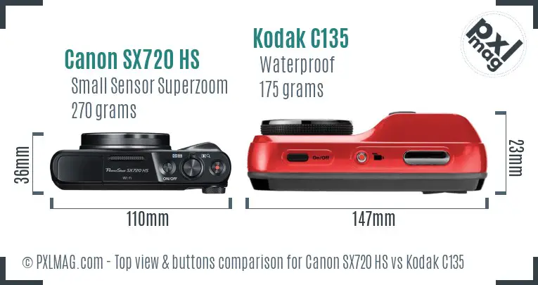 Canon SX720 HS vs Kodak C135 top view buttons comparison