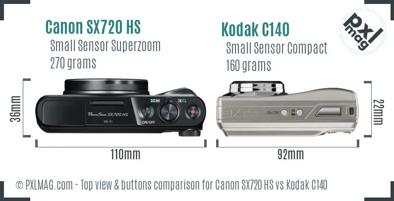 Canon SX720 HS vs Kodak C140 top view buttons comparison