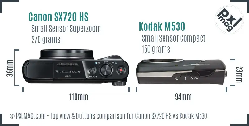 Canon SX720 HS vs Kodak M530 top view buttons comparison