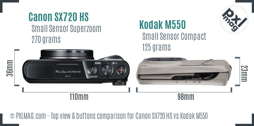Canon SX720 HS vs Kodak M550 top view buttons comparison