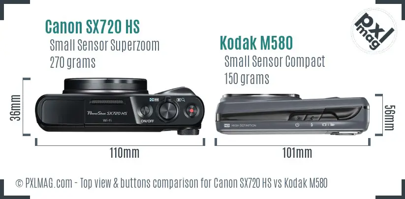 Canon SX720 HS vs Kodak M580 top view buttons comparison