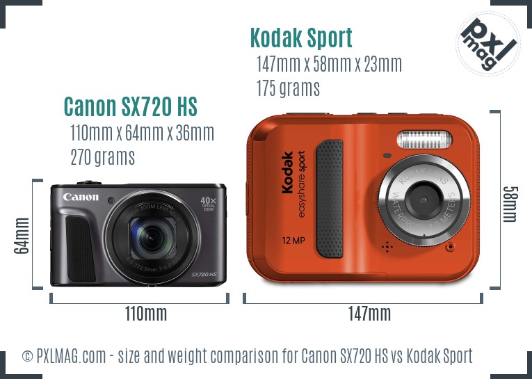 Canon SX720 HS vs Kodak Sport size comparison Canon SX720 HS vs Kodak Sport size comparison