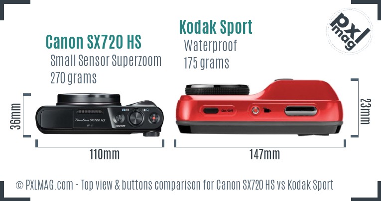Canon SX720 HS vs Kodak Sport top view buttons comparison