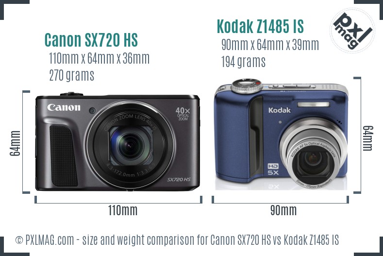 Canon SX720 HS vs Kodak Z1485 IS size comparison Canon SX720 HS vs Kodak Z1485 IS size comparison