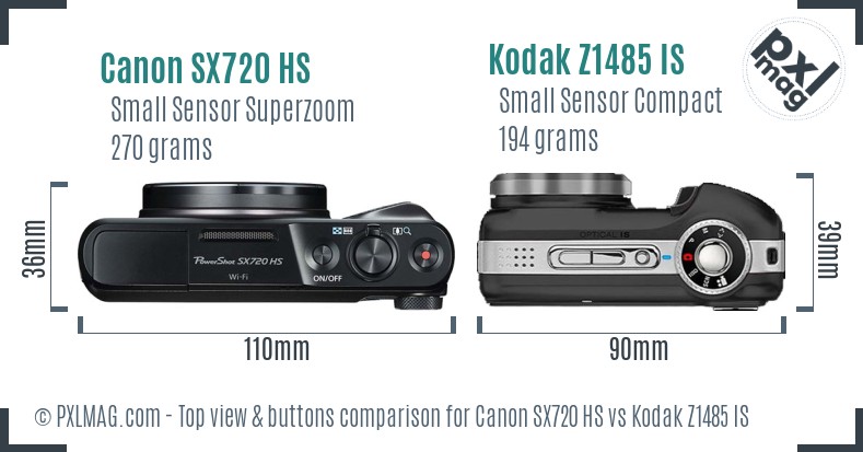 Canon SX720 HS vs Kodak Z1485 IS top view buttons comparison