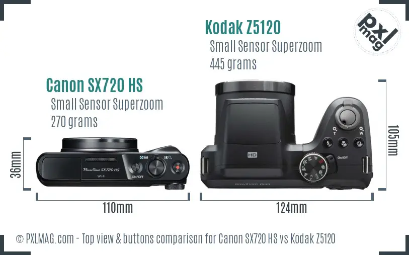 Canon SX720 HS vs Kodak Z5120 top view buttons comparison