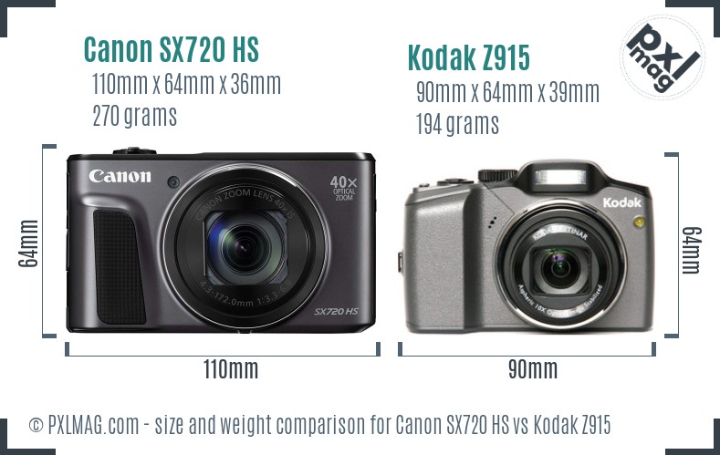 Canon SX720 HS vs Kodak Z915 size comparison
