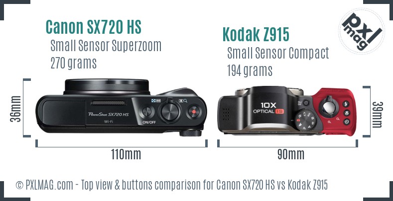 Canon SX720 HS vs Kodak Z915 top view buttons comparison