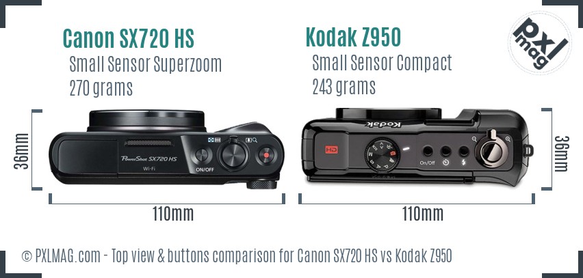 Canon SX720 HS vs Kodak Z950 top view buttons comparison