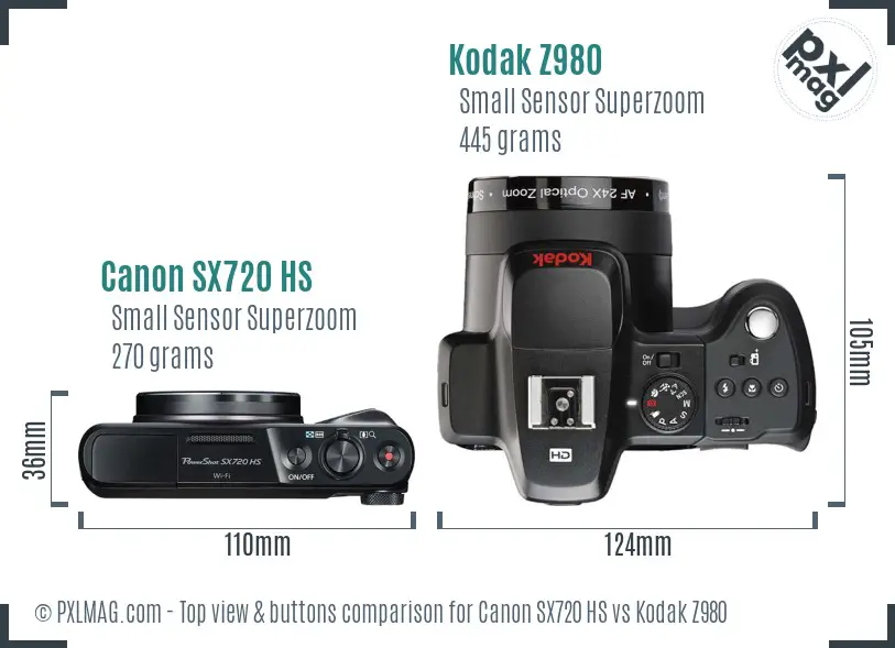 Canon SX720 HS vs Kodak Z980 top view buttons comparison